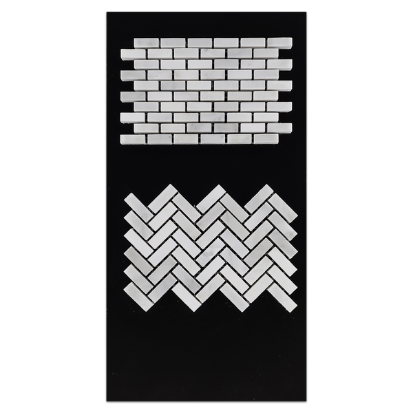 CC52 - Pearl White Micro Herringbone Mosaic Honed and Micro Brick Honed Card - Elon Tile