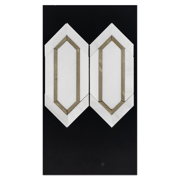 CC68 - Dolomite Picket Mosaic with Gold Aluminum Mosaic Honed Card - Elon Tile