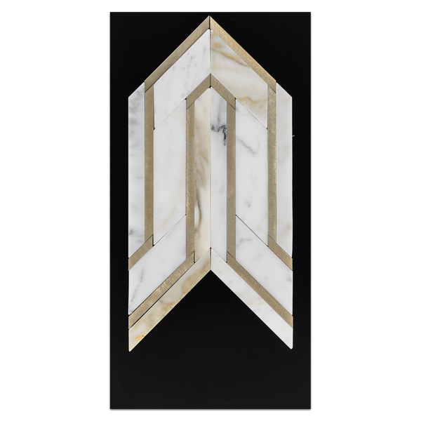 CC73 - Calacatta Serpentine with Gold Aluminum Mosaic Polished Card - Elon Tile
