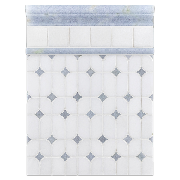 Concept Board Collection - CB1082 - White Thassos Starlight with Blue Celeste Dot Mosaic Polished with White Thassos 2" x 2" Mosaic Polished and Blue Celeste Moldings Polished Board - Elon Tile
