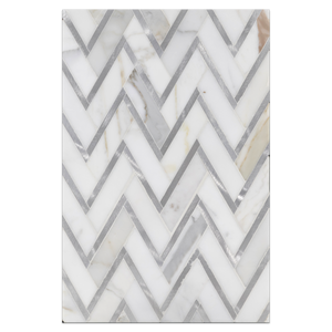 Mosaic Board Collection - CP521 - Calacatta Herringbone with Silver Aluminum Polished - Elon Tile