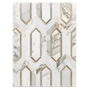 Mosaic Board Collection - CP539 - Calacatta Picket with Gold Aluminum Mosaic Polished - Elon Tile