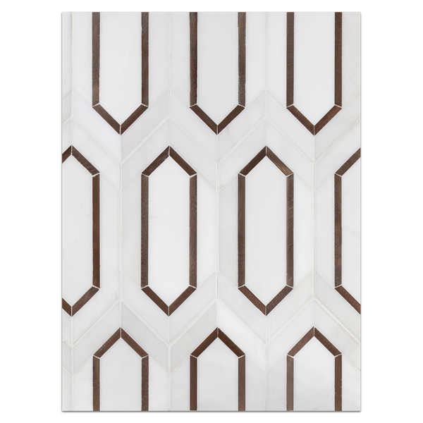 Mosaic Board Collection - CP650 - Dolomite Picket with Copper Rose Aluminum Mosaic Honed Board - Elon Tile