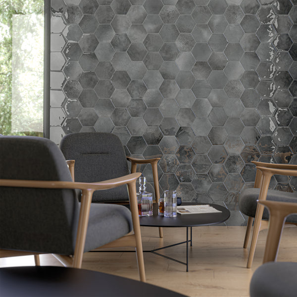 Moon Ceramic Grey Hexagon Glossy