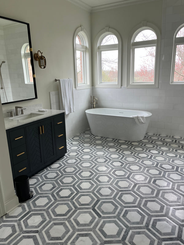 Pearl White Honeycomb with Pacific Gray Mosaic Honed