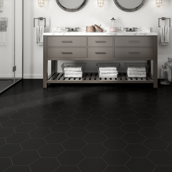 Versalles Black 8" Hexagon Porcelain - Elon Tile