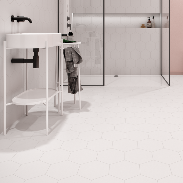 Versalles White 8" Hexagon Porcelain - Elon Tile