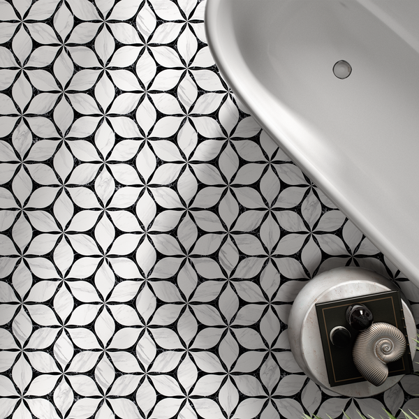 Corola Black 8" Hexagon Porcelain - Elon Tile