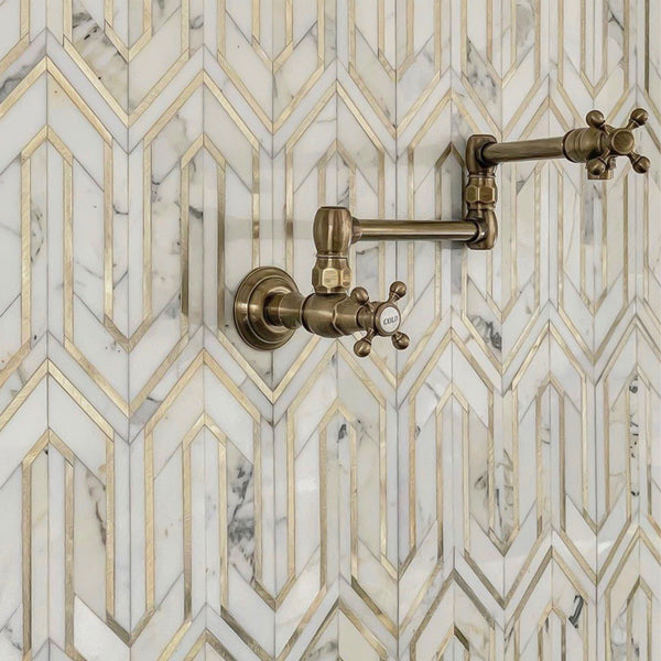Calacatta Serpentine with Gold Aluminum Polished (0.77 sf) - Elon Tile