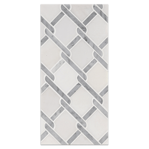 Mini Board Collection - MB169 - White Absolute with Bianco Carrara Argyle Mosaic Polished Board - Elon Tile