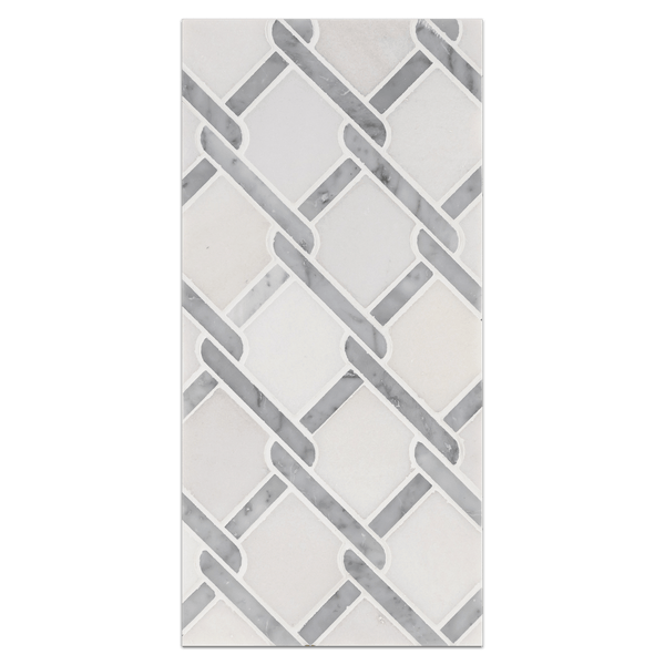 Mini Board Collection - MB169 - White Absolute with Bianco Carrara Argyle Mosaic Polished Board - Elon Tile