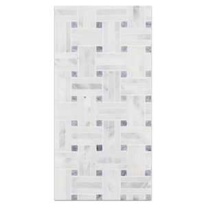 Mini Board Collection - MB213 - Pearl White Triweave with Pacific Gray Dot Mosaic Honed Board - Elon Tile