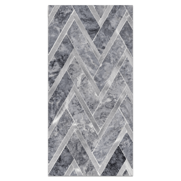 Mini Board Collection - MB228 - Pacific Gray with Silver Aluminum Herringbone Mosaic Polished Board - Elon Tile