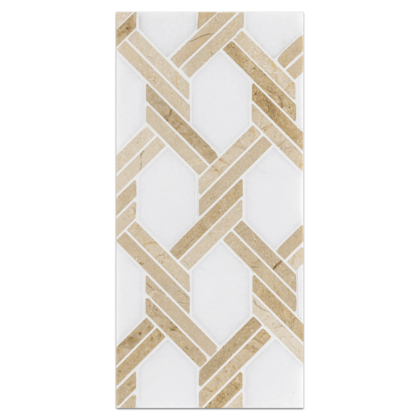 Mini Board Collection - MB232 - White Thassos and Crema Marfil Captiva Mosaic Polished Board - Elon Tile