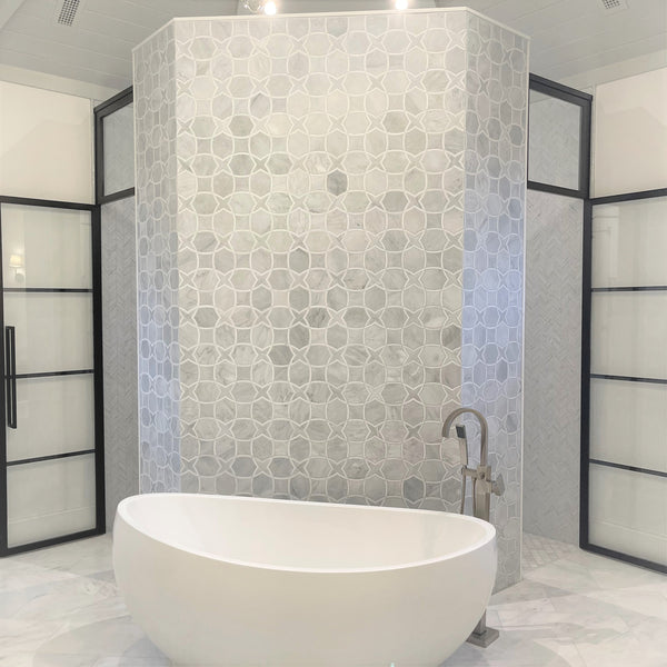 Mystic Gray Isola with Pearl White Waterjet Honed