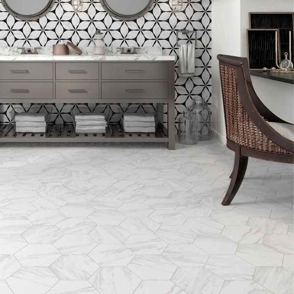 Corola Black 8" Hexagon Porcelain