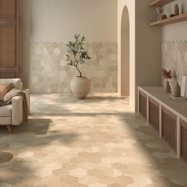 Porcelana hexagonal Neo Beige de 8"