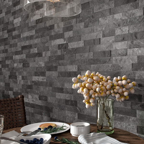 Ordino Black Ledgestone Porcelain - Elon Tile