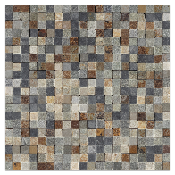 Checkerboard 5/8" x 5/8" Golden Sand/Black/Rustic Slate Tumbled - Elon Tile
