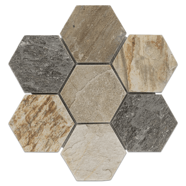 Golden Sand Quartzite 5" Hexagon Mosaic Cleft - Elon Tile