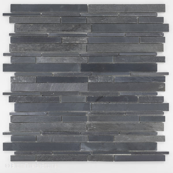 Midnight Random Strip Mosaic Cleft & Honed