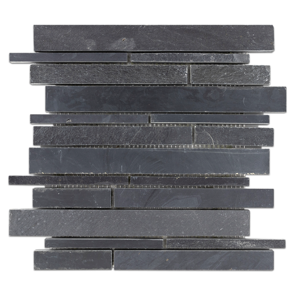 Midnight Random Strip Mosaic Cleft & Honed (0.96 sf) - Elon Tile