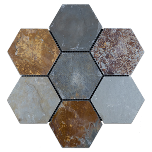 Rustic Multicolor Slate 5" Hexagon Mosaic Cleft - Elon Tile