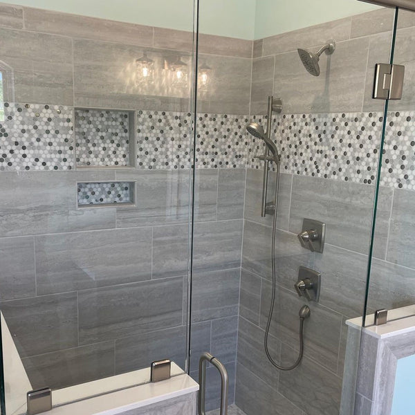 Tri-Blend (Pearl White/Pacific Gray/Black) 1" Rounds Mosaic Polished