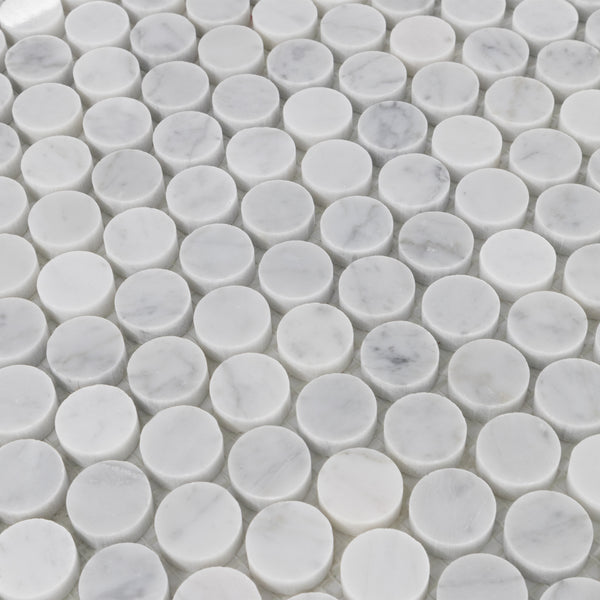Bianco Carrara 1" Rounds Mosaic Honed - Elon Tile
