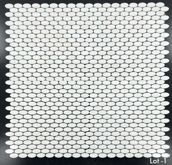 White Thassos Oval Mosaic Polished