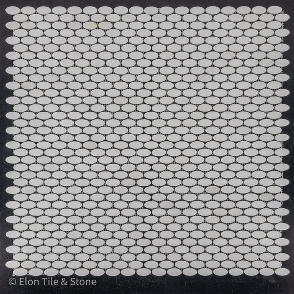 White Thassos Oval Mosaic Polished