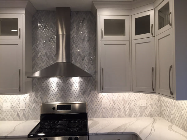 Pearl White Herringbone with Silver Aluminum Mosaic Polished - Elon Tile