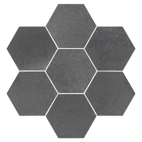 Mosaico hexagonal de basalto gris de 5" pulido