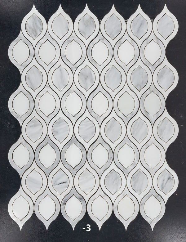 Pearl White Raindrop with Mystic Gray Waterjet Polished