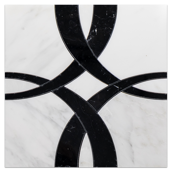 Pearl White with Black Ribbon Waterjet Polished - Elon Tile