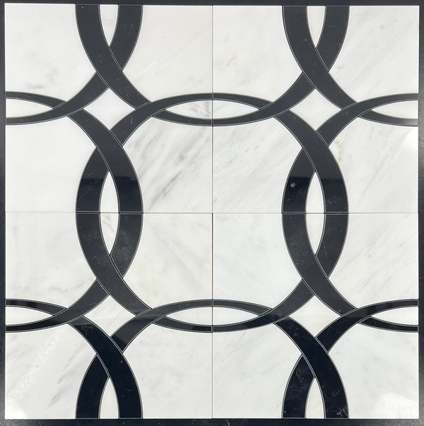 Pearl White Ribbon with Black Waterjet Polished