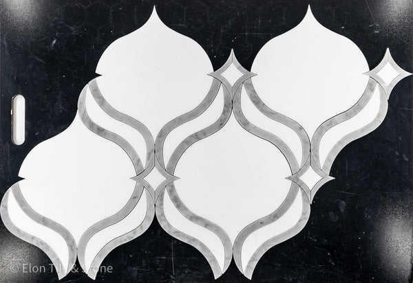 White Thassos Royal Lantern with Carrara D Waterjet Mosaic Polished
