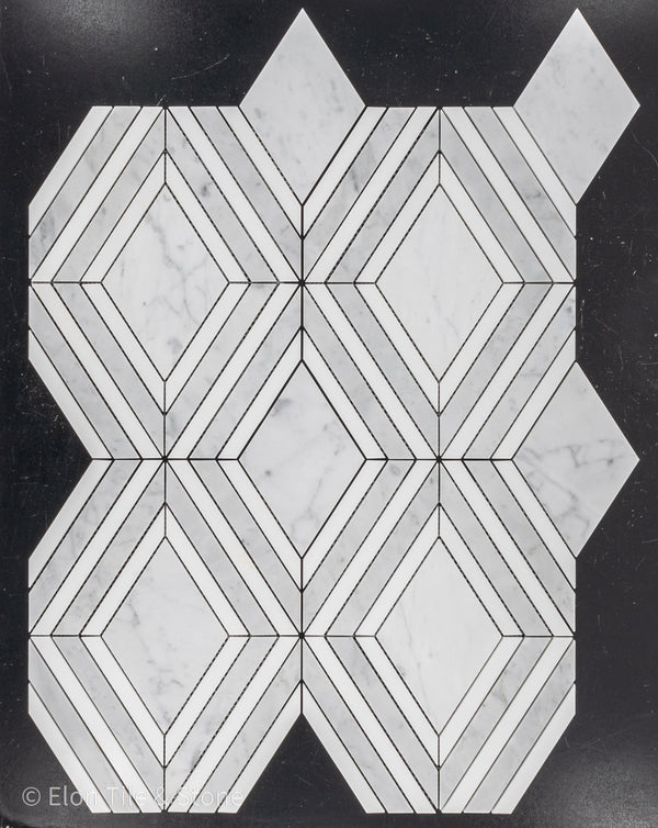 Light Carrara Jewel with White Thassos and Dark Carrara Waterjet Polished