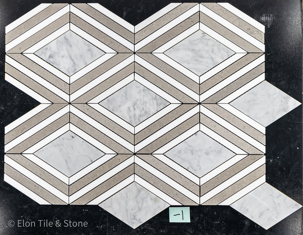 Carrara Jewel with White Thassos and Sand Dollar Waterjet Polished