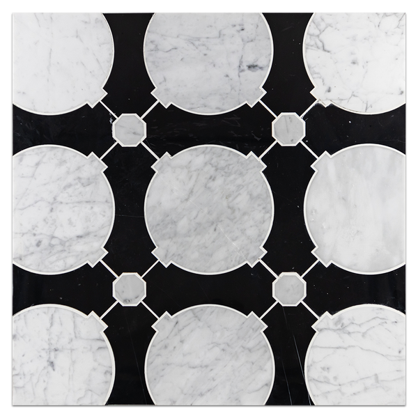 **LIMITED STOCK** Bianco Carrara Orbit with Black Waterjet Polished