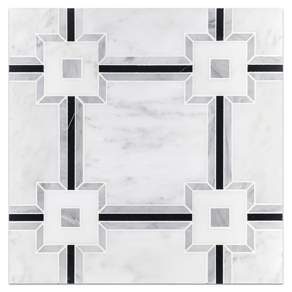 Waterjet Board Collection - WJB118- Waterjet  Pearl White with Mystic Gray Sintra Honed Board - Elon Tile