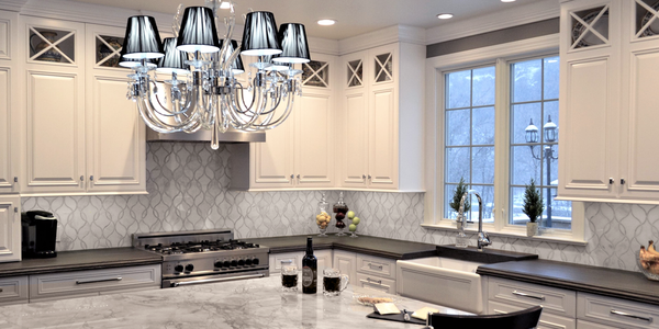 Pearl White Tulip with Mystic Gray Waterjet Polished - Elon Tile