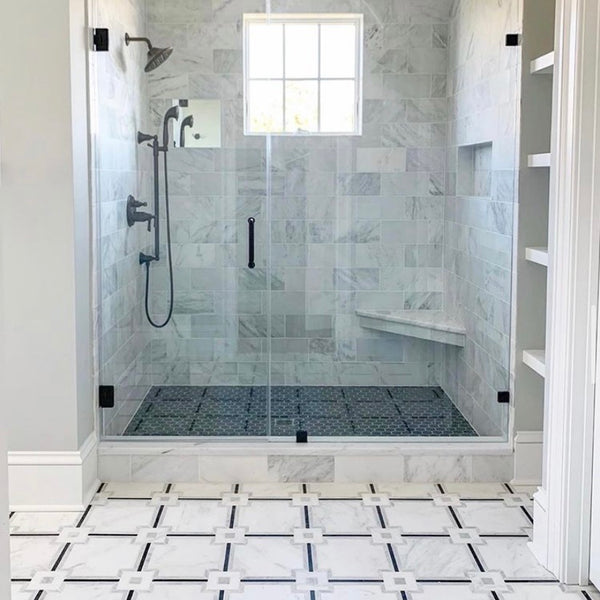Pearl White Sintra with Mystic Gray and Black Waterjet Honed