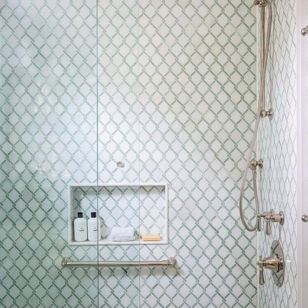 White Absolute Argyle with Emerald Green Bar Mosaic Polished