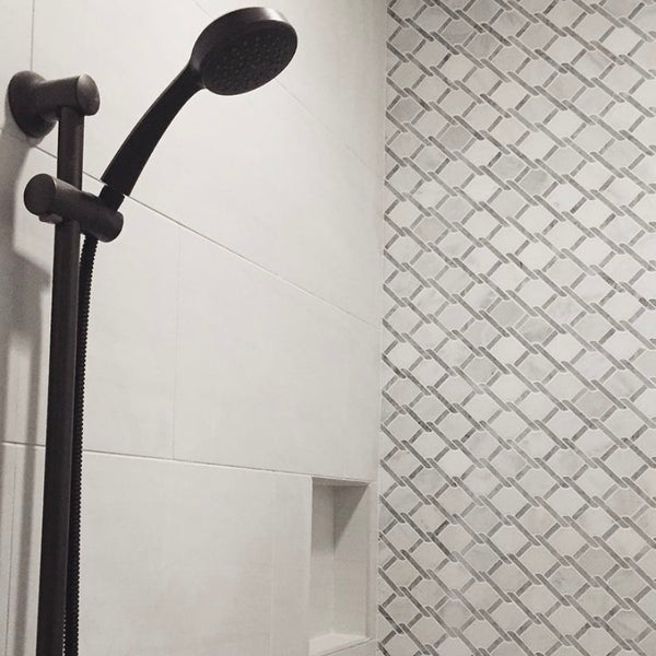 Pearl White Argyle with Pacific Gray Bar Mosaic Polished