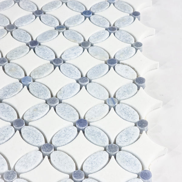 Blue Celeste Fleur with White Thassos and Azul Macauba Dot Mosaic Polished