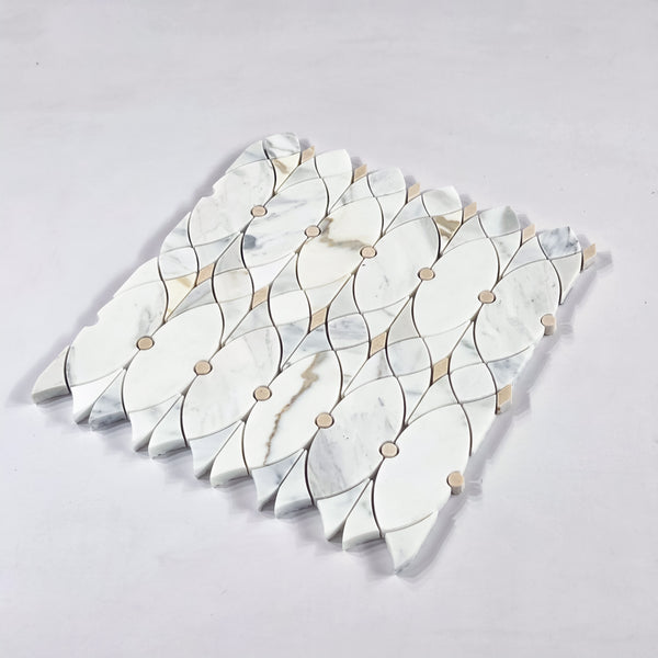 Calacatta Gold Celine with Crema Marfil Waterjet Mosaic Honed