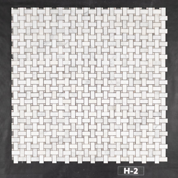 Pearl White Basketweave with 3/8" Temple Grey Dot Mosaic Honed - Elon Tile & Stone