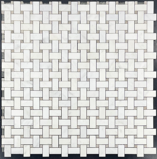 Tejido de cesta blanco perla con mosaico de puntos gris templo de 3/8" pulido