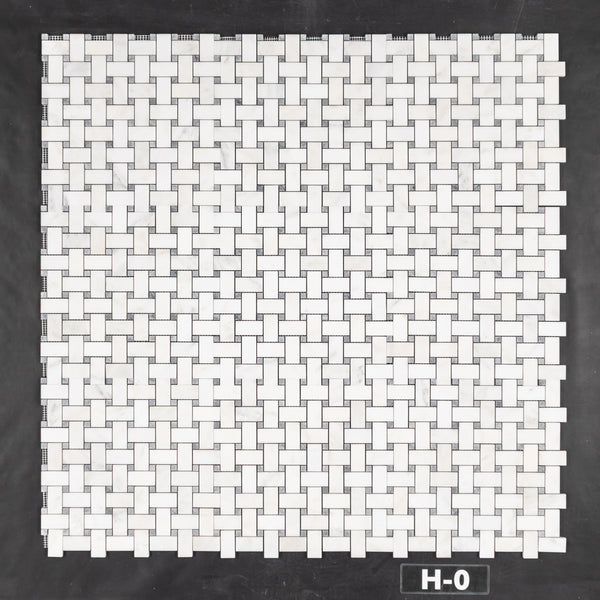 Pearl White Basketweave with 3/8" Pacific Gray Dot Mosaic Honed - Elon Tile & Stone